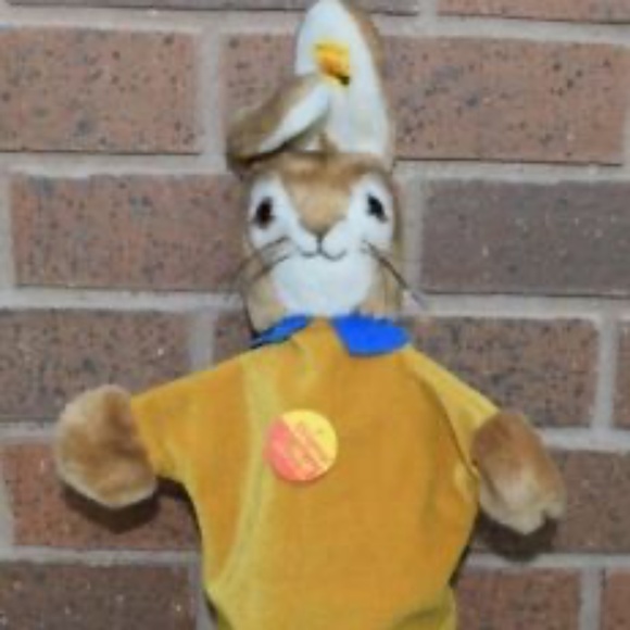 Vtg Steiff Rabbit Hand Glove/Puppet Plush & Trevira Velvet w/Botton 6455/27